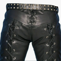 Mens Black Leather Pants Biker Motorcycle Pants Motorbike Trousers Laced Jeans - Ornate Impact