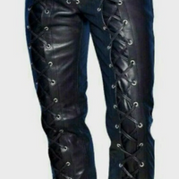 Mens Black Leather Pants Biker Motorcycle Pants Motorbike Trousers Laced Jeans - Ornate Impact