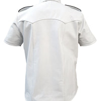 White Mens Leather Shirt Half Sleeves Police Style Uniform Shirt BLUF