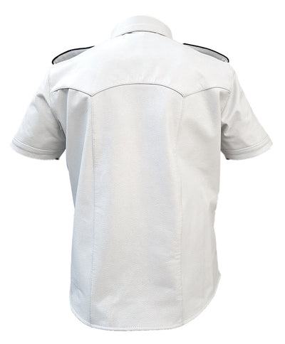 White Mens Leather Shirt Half Sleeves Police Style Uniform Shirt BLUF