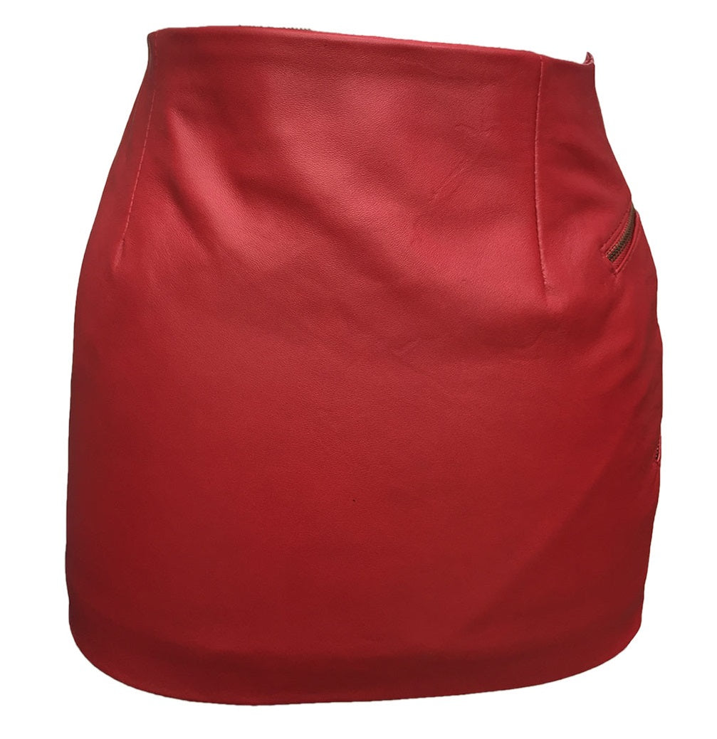 Women Red Leather Skirt Victorian Leather Mini Skirt nude leather Shorts