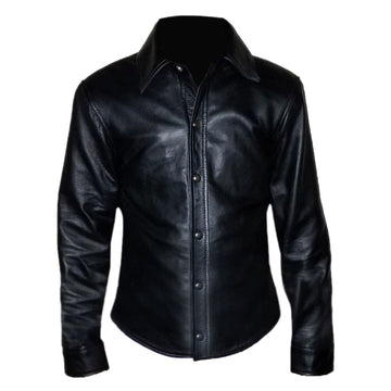 Mens Genuine Black Leather Shirt Full Sleeves Shirt Police Style Shirt BLUF GAY - Ornate Impact