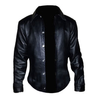 Mens Genuine Black Leather Shirt Full Sleeves Shirt Police Style Shirt BLUF GAY - Ornate Impact