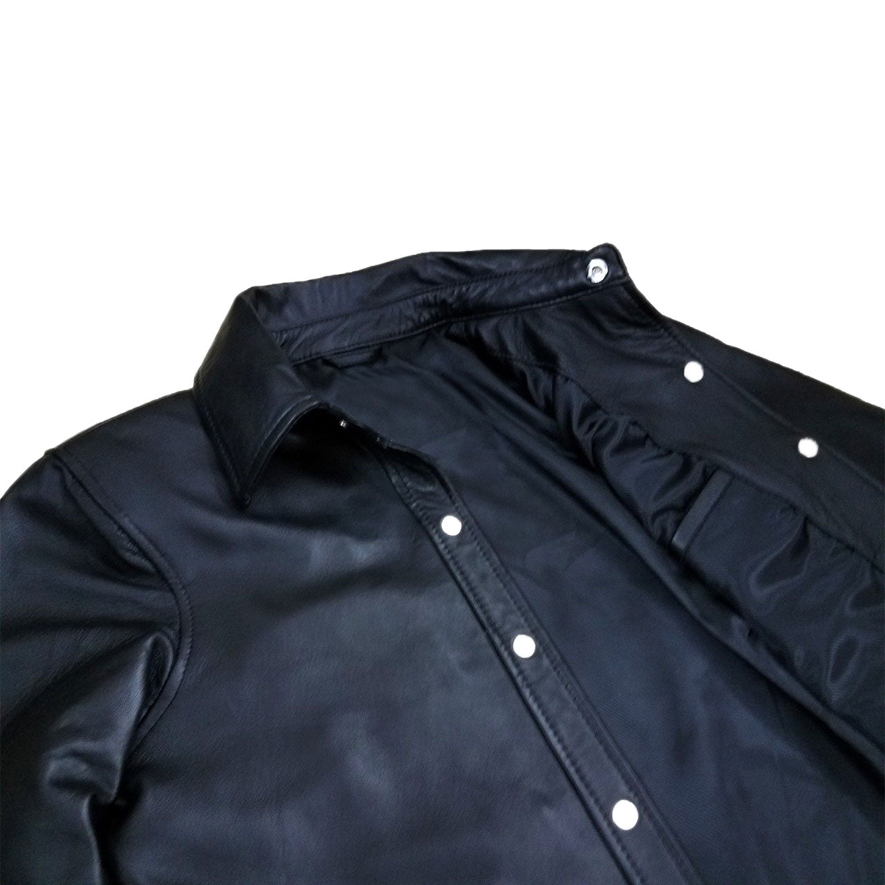 Genuine Black Mens Leather Shirt Full Sleeves Shirt Police Style Shirt BLUF GAY