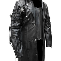 Mens Real Black Leather Trench Coat Steampunk Gothic Leather Coat Long Real Leather Jacket