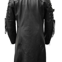 Mens Real Black Leather Trench Coat Steampunk Gothic Leather Coat Long Real Leather Jacket