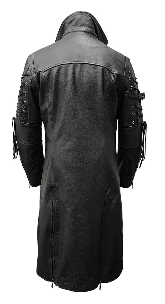 Mens Real Black Leather Trench Coat Steampunk Gothic Leather Coat Long Real Leather Jacket