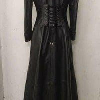 Black Leather Jacket Women Trench Coat Steampunk Long Gothic Biker Leather Coat Black