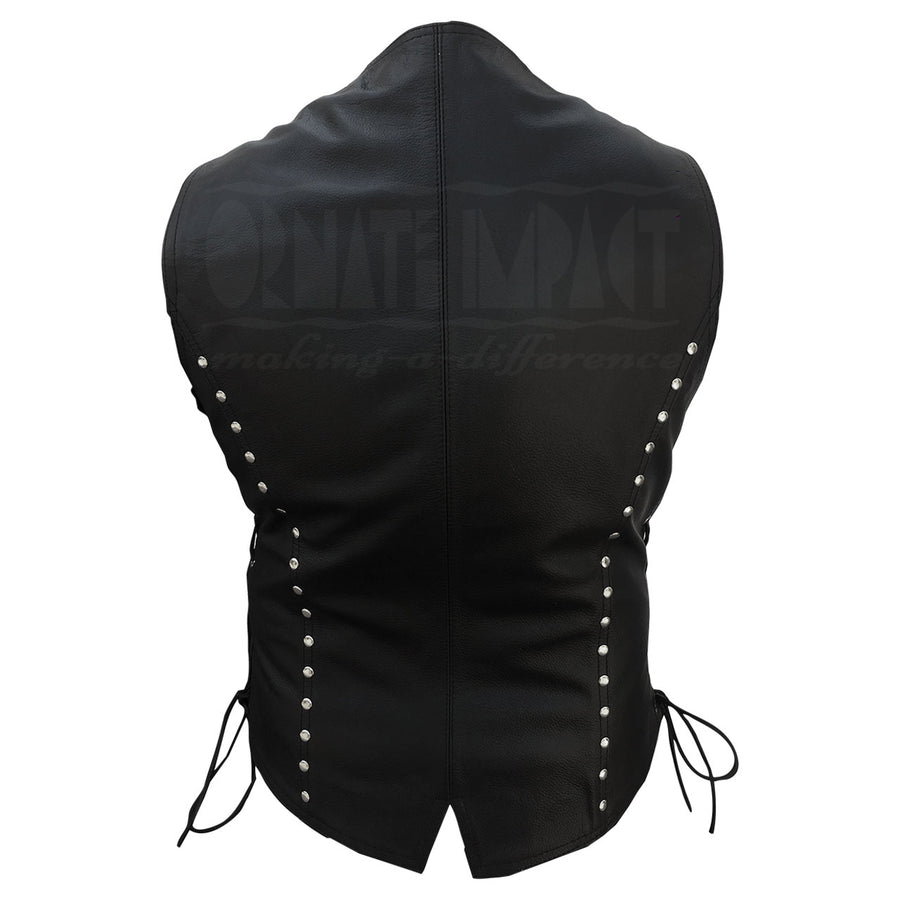 Black Leather Motorcycle Vest Motorcycle Motorbike Vest Laced Black Leather Vest