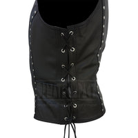 Black Leather Motorcycle Vest Motorcycle Motorbike Vest Laced Black Leather Vest