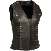 Black Leather Vest Womens Motorcycle Vest Motorbike Vest Studded Waistcoat