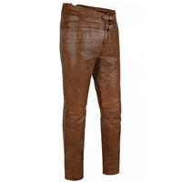 Mens Brown Leather Pant Jim Morrison Style Motorbike Motorcycle Pants Trousers - Ornate Impact