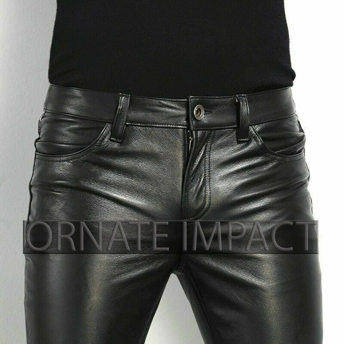 Mens Black Leather Pants 501 Style Biker Motorcycle Pants Trousers Leather Jeans Men