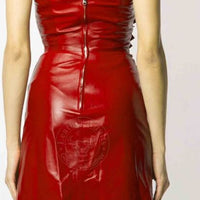 Red Leather Jacket Dress Sleeveless Jacket Over Bust Corset Ladies Leather Jacket