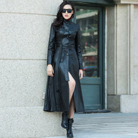 Black Leather Jacket Women Trench Coat Steampunk Gothic Long Winter Coat Jacket