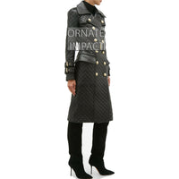 Womens Double Breasted Black Leather Coat Trench Steampunk Gothic Coat Ladies Leather Jacket