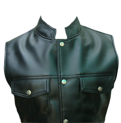 Mens Black Leather Vest Biker Motorbike Vest / Waistcoat Motorcycle Vest - Ornate Impact