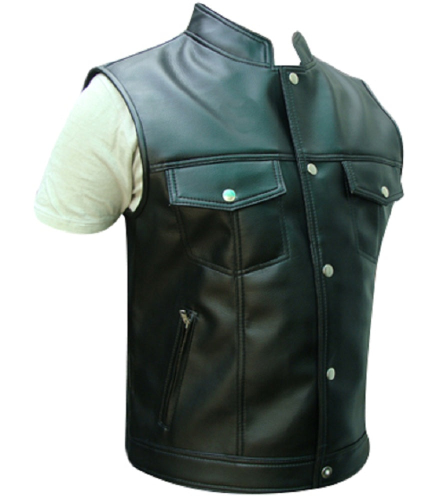 Mens Black Leather Vest Biker Motorbike Vest / Waistcoat Motorcycle Vest - Ornate Impact