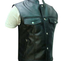 Mens Black Leather Vest Biker Motorbike Vest / Waistcoat Motorcycle Vest - Ornate Impact