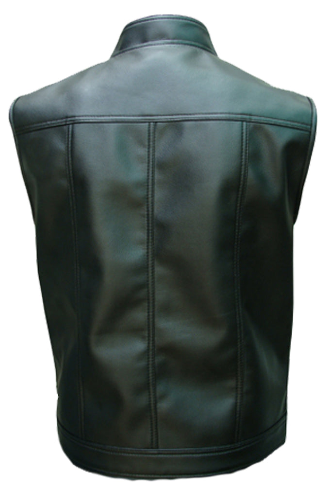 Mens Black Leather Vest Biker Motorbike Vest / Waistcoat Motorcycle Vest - Ornate Impact