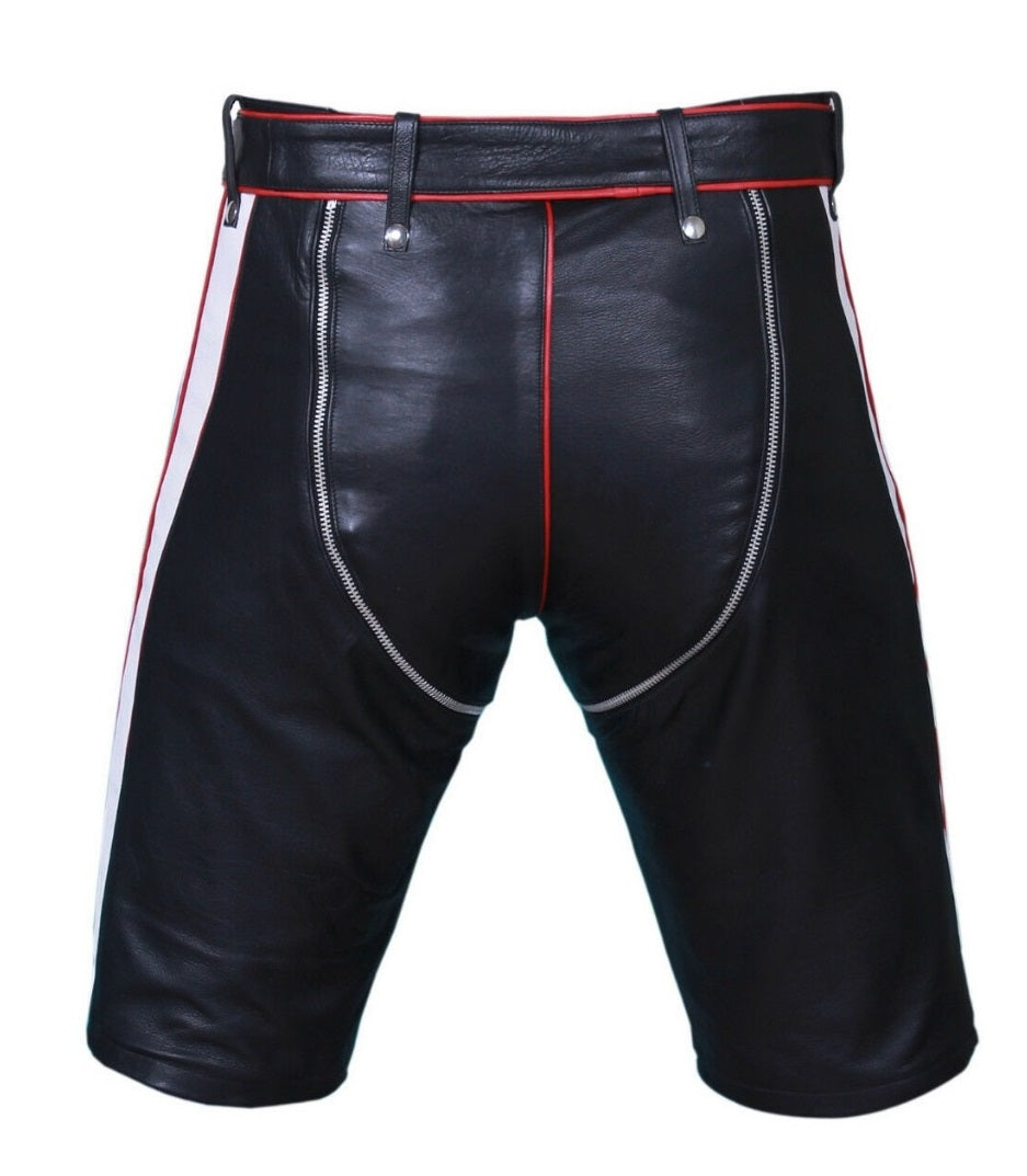 Men Leather Shorts Leather Shorts with Zipper White Leather Shorts for Men BLUF GAY