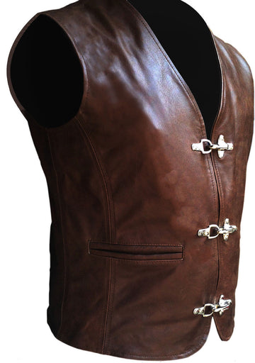 Mens Brown Leather Vest Biker Vest Motorcycle Biker Waistcoat Motorbike Vest - Ornate Impact