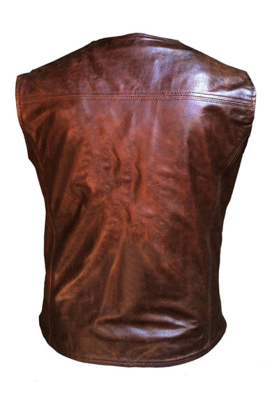 Mens Brown Leather Vest Biker Vest Motorcycle Biker Waistcoat Motorbike Vest - Ornate Impact