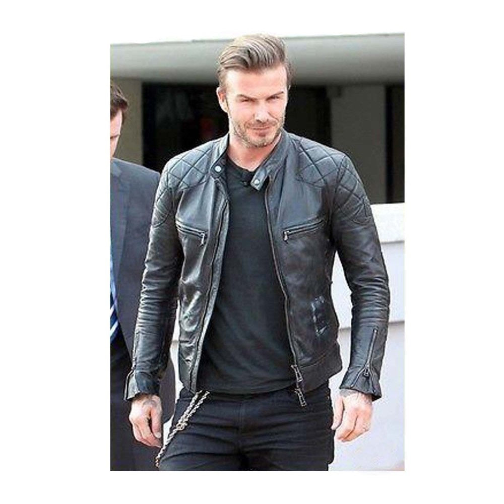 David Beckham Jacket Pure Black Leather Jacket Biker Motorcycle Motorbike Jacket - Ornate Impact