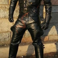 Mens Black Leather Pant Biker Motorcycle Pants Trousers Motorbike Leather Jeans - Ornate Impact