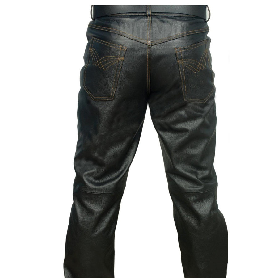 Mens Black Leather Pants Motorcycle Pants Leather Trousers for Man Leather Jeans Men