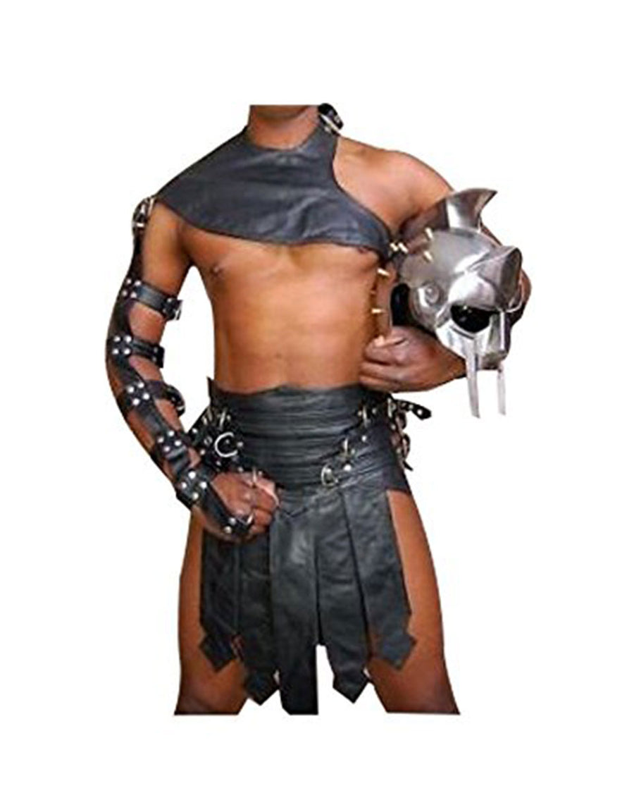 Mens Black Leather Traditional Kilt Utility Kilt Halloween Costume LARP - Ornate Impact