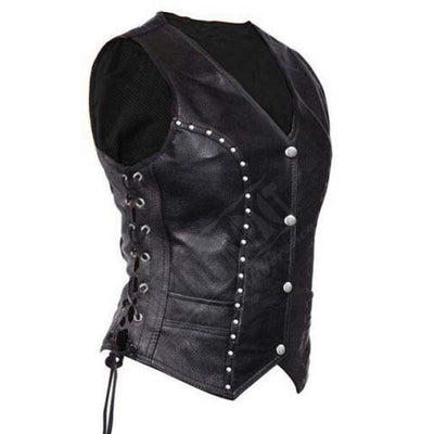 Black Leather Motorcycle Vest Motorcycle Motorbike Vest Laced Black Leather Vest