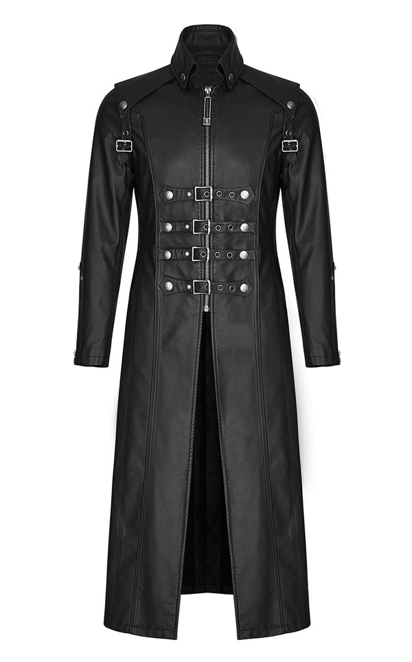 Mens Black Leather Trench Coat Steampunk Leather Coat Real Leather Jacket Long Coat