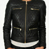 Black Leather Jacket Women Party Casual Quilted Biker Jacket Women