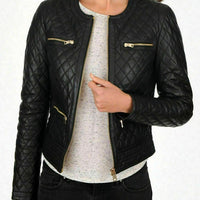 Black Leather Jacket Women Party Casual Quilted Biker Jacket Women