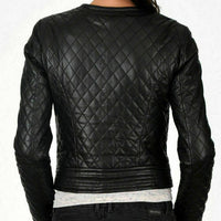 Black Leather Jacket Women Party Casual Quilted Biker Jacket Women