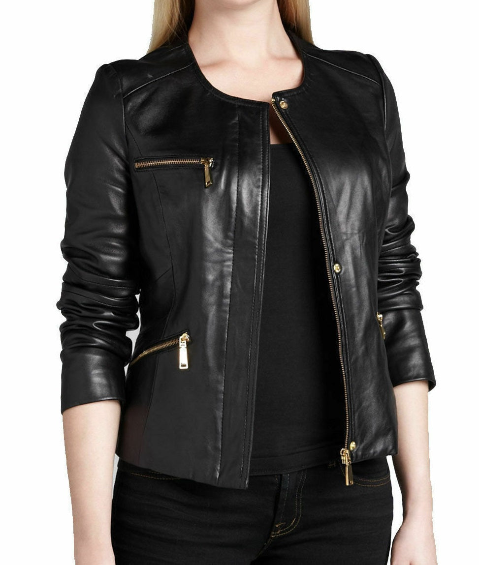 Black Leather Jacket Women Motorbike Jacket Motorcycle Biker Jacket Women