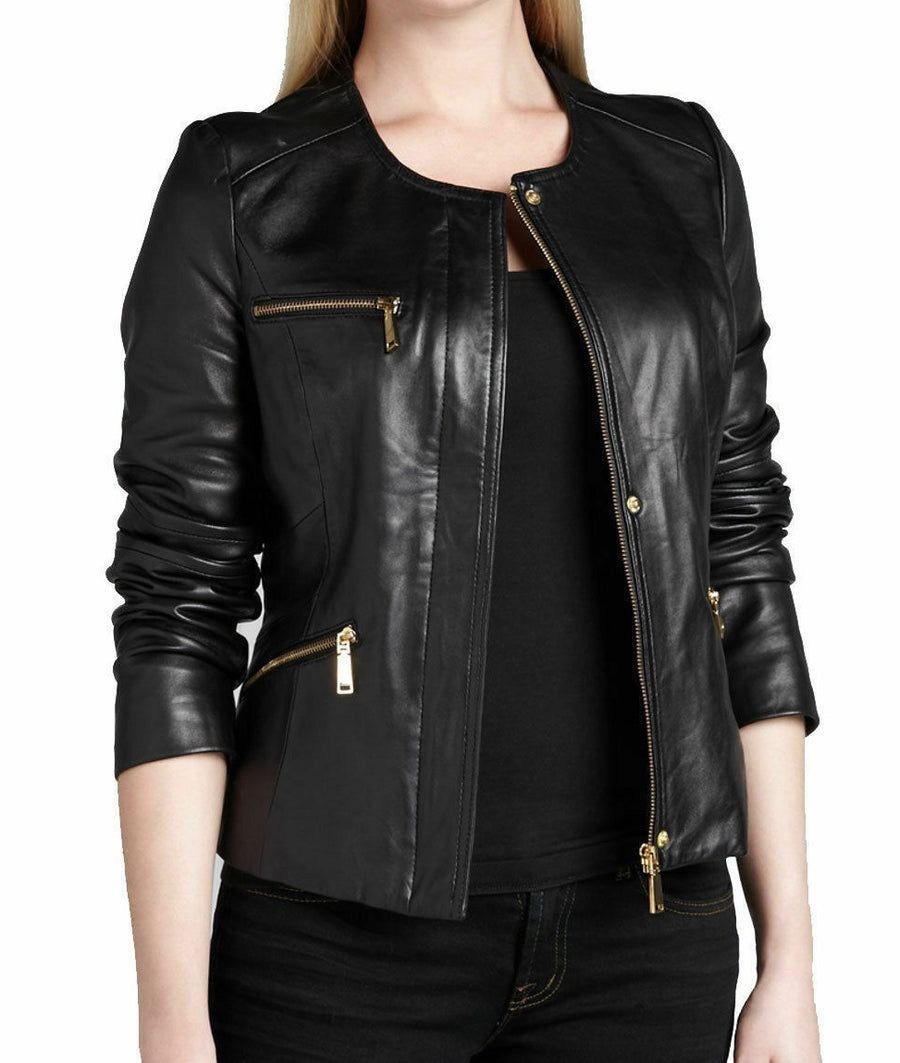 Black Leather Jacket Women Motorbike Jacket Motorcycle Biker Jacket Women