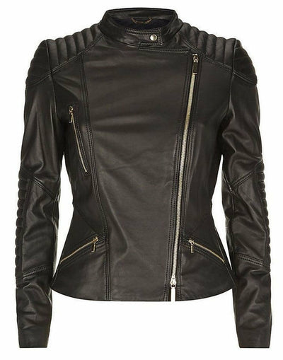 Womens Black Leather Jacket Motorbike Jacket Motorcycle Biker Ladies Leather Jacket