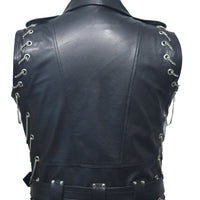 Mens Pure Black Leather Vest Biker Motorbike Vest Waistcoat Motorcycle Vest