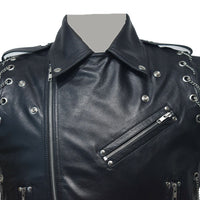 Mens Pure Black Leather Vest Biker Motorbike Vest Waistcoat Motorcycle Vest