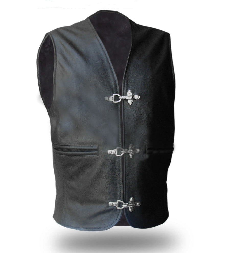 Mens Black Leather Vest Biker Vest Motorcycle Biker Waistcoat Motorbike Vest - Ornate Impact