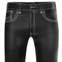 Mens Black Leather Pant 501 Style Biker Motorcycle Pants Trousers Jeans - Ornate Impact