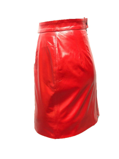 Women Red Leather Skirt Leather Mini Skirt nude Leather Shorts Victorian