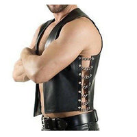 Mens Black Leather Vest Biker Motorbike Vest Motorcycle Open Vest Waistcoat - Ornate Impact