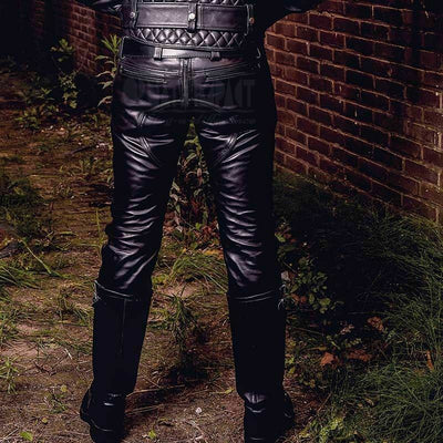 Mens Black Leather Pant Quilted Biker Pant Motorcycle Pants Trousers Jeans - Ornate Impact