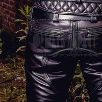 Mens Black Leather Pant Quilted Biker Pant Motorcycle Pants Trousers Jeans - Ornate Impact