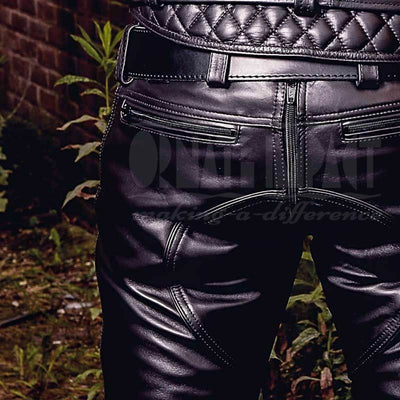 Mens Black Leather Pant Quilted Biker Pant Motorcycle Pants Trousers Jeans - Ornate Impact