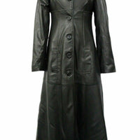 Womens Black Leather Jacket Trench Coat Steampunk Long Gothic Coat Winter Long Ladies Leather Jacket