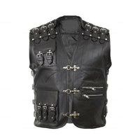 Mens Black Leather Vest Biker Chain Vest / Waistcoat Motorcycle - Ornate Impact